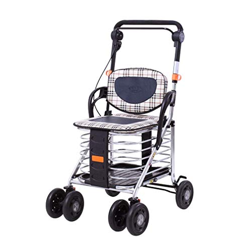 GUHPZA Zusammenklappbarer Rollator Für Ältere Menschen, Einkaufswagen Mit Ablagekorb | Zusammenklappbarer Rollator Mit 6 Rädern Und Sitz, Feststellbaren Bremsen, Mit Nachtreflexstreifen, von GUHPZA