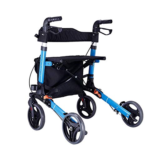 Klapprollator, Hochleistungs-Einkaufswagen Mit Sitz, Antriebsrollator, Faltbar, 4 Räder, Gehhilfen, Doppelbremssystem, Für Senioren Zum Gehen, Blau von GUHPZA