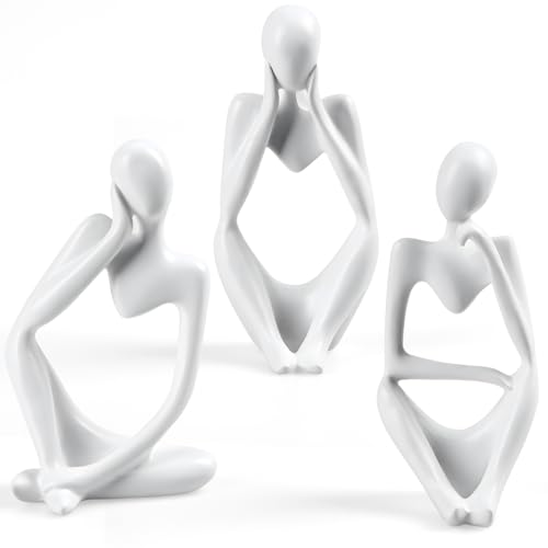 GUICHENO Denker Skulptur Deko 3 Stück Denker Statue Set, Abstrakte Figur Resin Skulptur Abstrakte Statue, Personalisierte Abstrakte Ornamente für Desktop, Büro, Wohnzimmer, Zimmerdekoration(Weiß) von GUICHENO