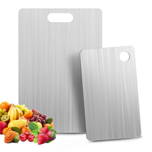 Titan Schneidebrett, GUICHENO 2 Stück 304 Schneidebrett Edelstahl, Titanium Cutting Board, Doppelseitigem Schneidebrett, Küchenbrett Cutting-Board, Schneidebretter Küchenzubehör(34 x 23cm+25 x 15cm) von GUICHENO