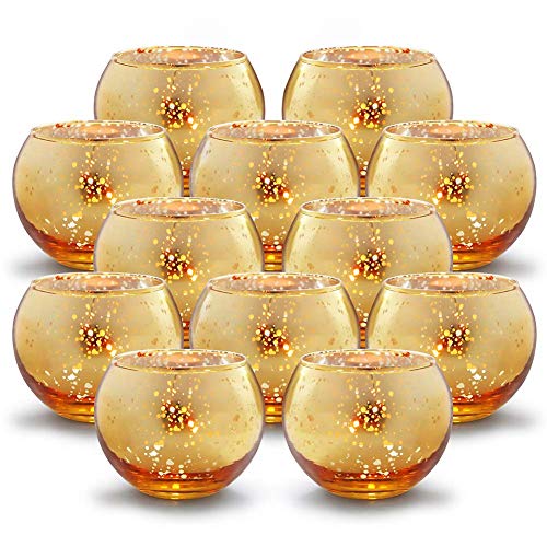 GUIFIER 12 PCS Mercury Glas Votive Kerze Teelichthalter Glas Quecksilber Kerzenhalter Gesprenkelt Gold Teelicht Kerzenhalter 2" H für Hochzeits-Dekoration, Partys und Home Décor von GUIFIER