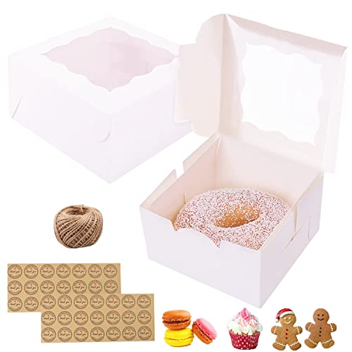 GUIFIER 30 Stück 6 Zoll Tortenschachtel mit Sichtfenster, Kraftpapier Geschenkbox mit Fenster Bäckerei Boxen, Kuchen Box Karton Donut Boxen Keksschachtel Cupcake Boxen für Brownie Dessert Cookie-Weiß von GUIFIER