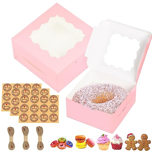 GUIFIER 30 Stück 6 Zoll Tortenschachtel mit Sichtfenster, Kraftpapier Geschenkbox mit Fenster Bäckerei Boxen, Kuchen Box Karton Donut Boxen Keksschachtel Cupcake Boxen für Brownie Dessert Cookie -Rosa von GUIFIER