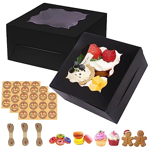 GUIFIER 30 Stück Bäckerei Boxen mit Fenster, Tortenschachtel Karton 15,5 x 15,5 x7,5cm Kraftpapier Kuchen Geschenkbox, Keksschachtel Pappschachteln für Gebäck Macaron Cookie Cupcake -Schwarz von GUIFIER
