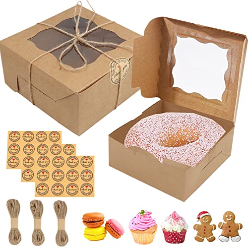 GUIFIER 30 Stück Bäckerei Boxen mit Fenster, Tortenschachtel Karton 15,5 x 15,5 x7,5cm Kraftpapier Kuchen Geschenkbox, Keksschachtel mit Sichtfenster Pappschachteln für Gebäck Macaron Cookie Cupcake von GUIFIER