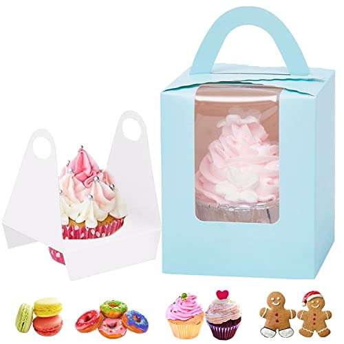 GUIFIER 30 Stück Cupcake Box 1er mit Griff, Kraftpapier Cupcake Boxen Einzeln Kuchen Box Karton Muffin Box, Bäckerei Boxen mit Fenster, Tortenschachtel Cupcake Geschenkbox für Gebäck Desserts (Blau) GUIFIER 30 Stück Cupcake Box 1er mit Griff, Kraftpapier Cupcake Boxen Einzeln Kuchen Box Karton Muffin Box, Bäckerei Boxen mit Fenster, Tortenschachtel Cupcake Geschenkbox für Gebäck Desserts (Blau) von GUIFIER