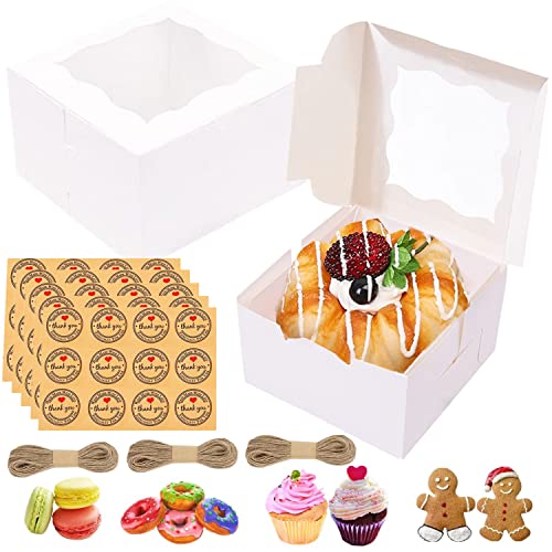 GUIFIER 50 Stück Kraftpapier Kuchenkarton mit Sichtfenster 10,2x10,2x6,4cm Bäckerei Boxen, Geschenkboxen Karton Süßigkeiten Boxen Tortenschachtel Keksschachtel für Macaron Donut Kuchen Dessert Muffin von GUIFIER