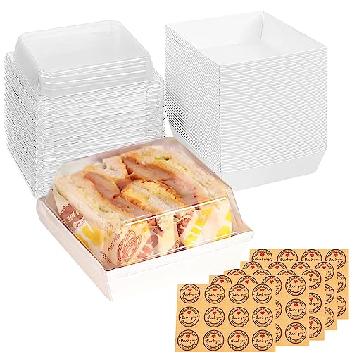 GUIFIER 50 Stück Weiß 5" Sandwichboxen mit Klaren Deckeln, Papier Charcuterie Box, Kuchen Transportbox, Bäckereiboxen, Keksbehälter, Cookie Boxen, Takeaway Boxen, Öl-Proof Dessert Boxen Gebäckkästen von GUIFIER