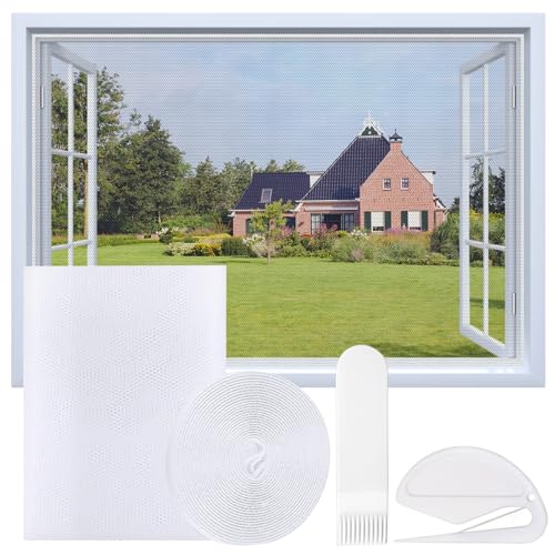 Fenstergitter Insektenschutz, Fliegengitter Fenster auf Fenstergrößen bis 150 * 130cm,Fliegengitter Fenster mit 1 Rollen Selbstklebend, Kein Bohren oder Schrauben (WHITE) von GUIGA