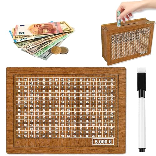 GUIGA Spardose mit Zähler Ankreuzen aus Holz - Wiederverwendbare Sparbox mit Zahlen aus €500-€10000 Sparzielen, Spardose Erwachsene| Geldsparbox | Fortune Box Spardose von GUIGA