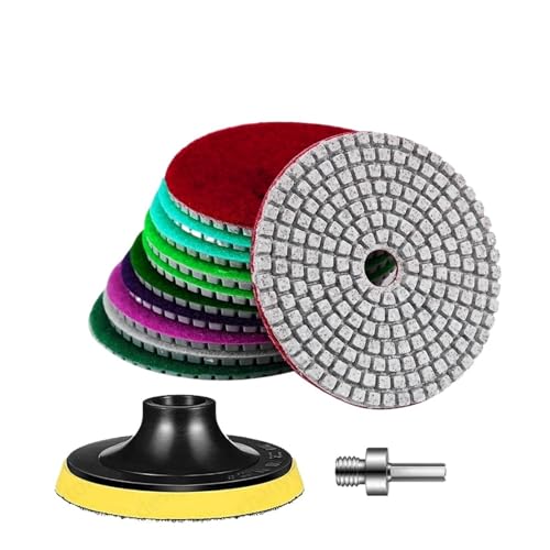 GUIPENG 10/12 Stück 3/4/5/6/7 Zoll Diamant-Polierpads Trocken/Nass Buff Disc Schleifmittel for Schleifen von Granit, Quarz, Fliesen, Glas, Schleifwerkzeugen(M14 Kit,5 inches) von GUIPENG