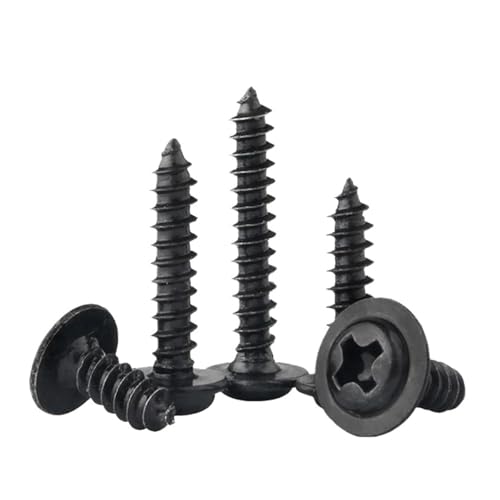 GUIPENG 100 teile/los Schwarze selbstschneidende Schraube Flachkopf PWA Kreuz Rundkopf Mit Unterlegscheibe Kissen M1.4 M1.7 M2 M2.3 M2.6 M3 M3.5 M4(12mm,M2.6) von GUIPENG