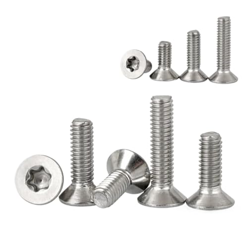 GUIPENG 5~100 Stück Torx-Flachkopfschrauben M2, M3 M4 M5 M6 M8 Sechslappen-Torx-Senkkopfschraube 304 A2-70 Edelstahl Länge 4 60 mm(60mm,M4-30pcs) von GUIPENG