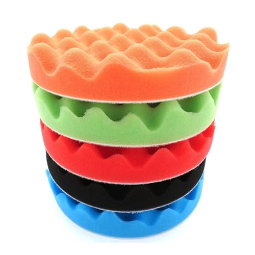 GUIPENG 5-teiliges Schwamm-Polierpad, 3/4/5/6 Zoll Stützplatte Compound-Polierpad-Kit for Auto-Pufferpolierer Compounding Waxing Sanding(6 inches) von GUIPENG