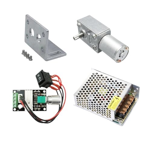 GUIPENG JGY370 DC 6V 12V 24V Schneckengetriebe-Untersetzungsmotor + Halterung + Geschwindigkeit + Controller + Stromversorgung Metallgetriebe-Schnecken-Turbogetriebemotor 1,2-25kg(24V 25RPM,Package C) von GUIPENG