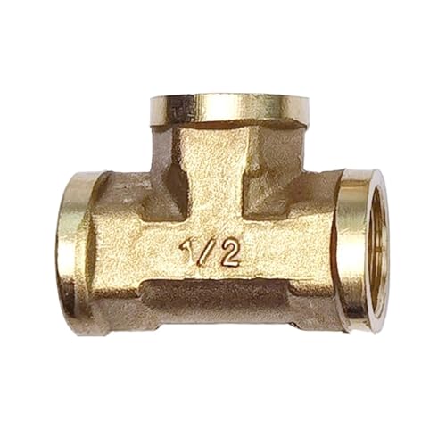 GUIPENG Pneumatische Sanitär Messing Rohr Fitting Männlichen/Weiblichen Gewinde 1/8 1/4 3/8 1/2 BSP T Typ Kupfer Armaturen Wasser Öl gas Adapter(Female-F-F,1/2") von GUIPENG