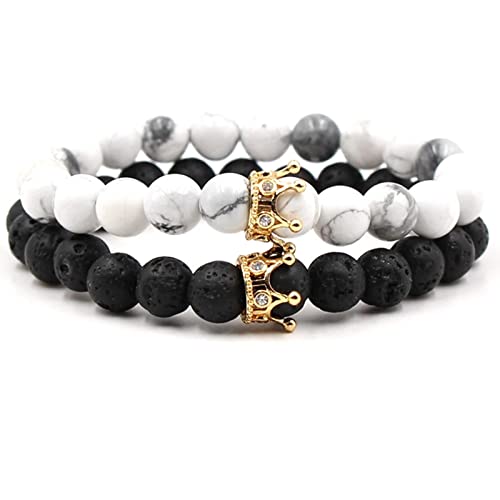 GUIREPTY Flexible Armbänder, handgefertigte Armbänder, Perlen for Armbänder 8 mm, weiße Perlen, Armbandkronenumfang 19 cm(Gold) von GUIREPTY