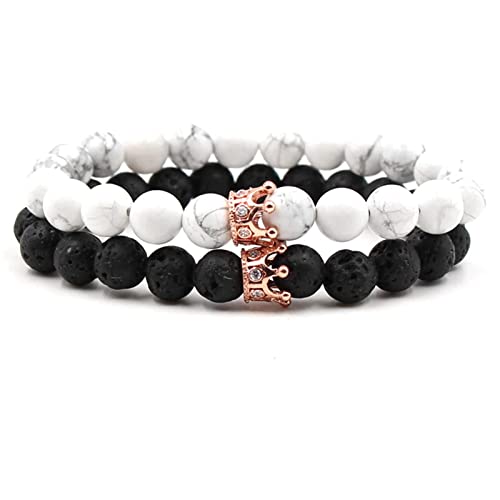 GUIREPTY Flexible Armbänder, handgefertigte Armbänder, Perlen for Armbänder 8 mm, weiße Perlen, Armbandkronenumfang 19 cm(Rose Gold) von GUIREPTY