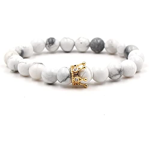 GUIREPTY Flexible Armbänder, handgefertigte Armbänder, Perlen for Armbänder 8 mm, weiße Perlen, Armbandkronenumfang 19 cm(White Gold) von GUIREPTY