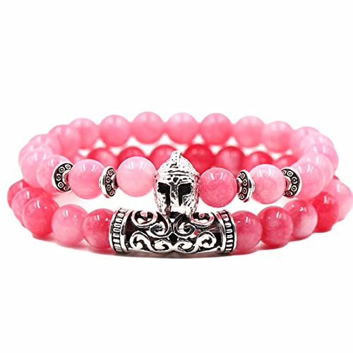 GUIREPTY Flexible Armbänder, handgefertigte Armbänder, Perlenarmbänder 8 mm, Perlenarmbänder rosa Steinumfang 19 cm(Armor Head) von GUIREPTY