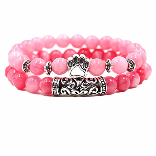 GUIREPTY Flexible Armbänder, handgefertigte Armbänder, Perlenarmbänder 8 mm, Perlenarmbänder rosa Steinumfang 19 cm(Paw) von GUIREPTY