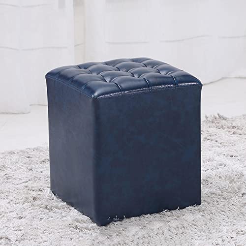 GUIXAN Fußhocker Quadratischer Fußhocker Leder-Fußhocker Weicher Fußhocker Schuhwechselhocker Rutschfester Fußhocker Leicht zu reinigender Fußhocker,Dunkelblau-32x32x35cm von GUIXAN