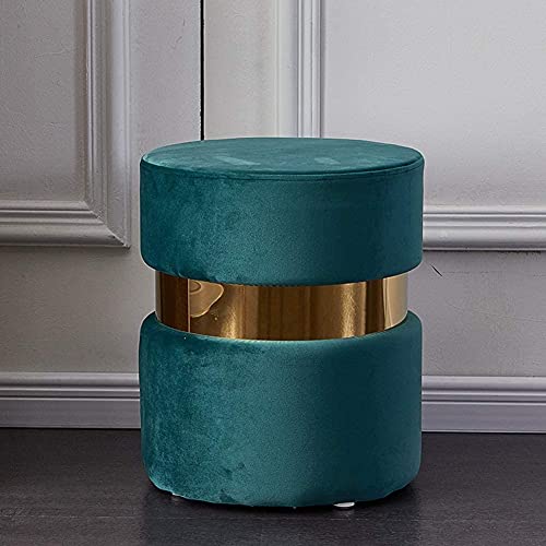 GUIXAN Fußhocker Samt Ottomane,Moderner Runder Fußstützenhocker Bequemer Verdickter Gepolsterter Fußhocker Getufteter Schminktisch Kurze Hocker Mit Goldrand-A 36X45Cm (14X18Zoll) von GUIXAN