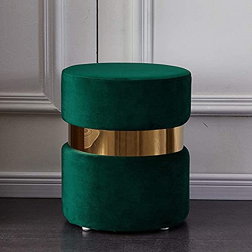 GUIXAN Fußhocker Samt Ottomane,Moderner Runder Fußstützenhocker Bequemer Verdickter Gepolsterter Fußhocker Getufteter Schminktisch Kurze Hocker Mit Goldrand-Dunkelgrün 36X45Cm (14X18Zoll) von GUIXAN
