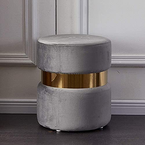 GUIXAN Fußhocker Samt Ottomane,Moderner Runder Fußstützenhocker Bequemer Verdickter Gepolsterter Fußhocker Getufteter Schminktisch Kurze Hocker Mit Goldrand-Hellgrau 36X45Cm (14X18Zoll) von GUIXAN