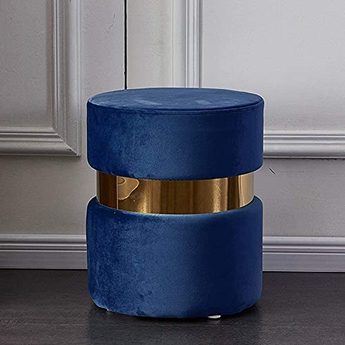GUIXAN Fußhocker Samt Ottomane,Moderner Runder Fußstützenhocker Bequemer Verdickter Gepolsterter Fußhocker Getufteter Schminktisch Kurze Hocker Mit Goldrand-Marineblau 36X45Cm (14X18Zoll) von GUIXAN