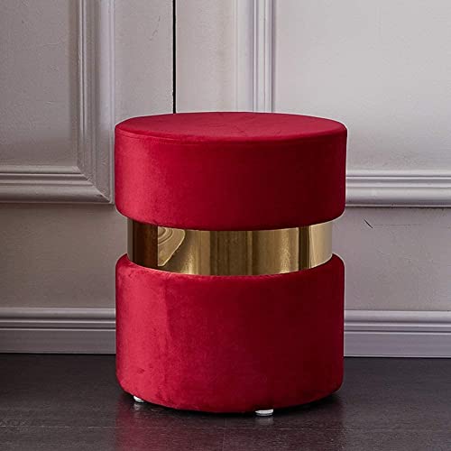 GUIXAN Fußhocker Samt Ottomane,Moderner Runder Fußstützenhocker Bequemer Verdickter Gepolsterter Fußhocker Getufteter Schminktisch Kurze Hocker Mit Goldrand-Rotwein 36X45Cm (14X18Zoll) von GUIXAN
