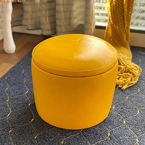 GUIXAN Ottomane Fußhocker Schuhwechselhocker Aufbewahrungshocker Ölwachs Leder Fußhocker Runder Hocker Fußhocker Wohnzimmer Ottomane Der Schlafzimmer Fußhocker, Gelb- 35x33cm von GUIXAN