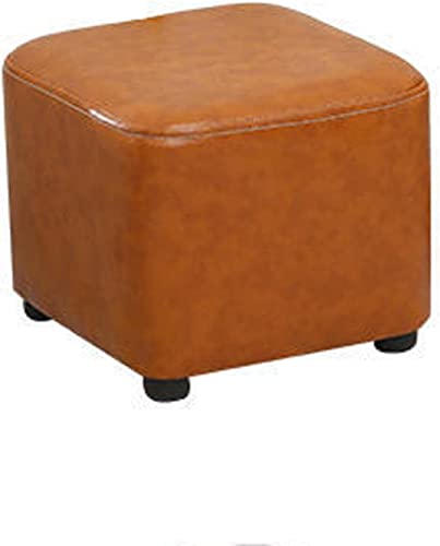 GUIXAN Ottomane Fußstütze Hocker Ölwachs Leder Fußhocker Massivholzrahmen Schuhe Wickelhocker Quadratischer Fußhocker Niedriger Hocker,braun-30 * 30 * 25cm von GUIXAN