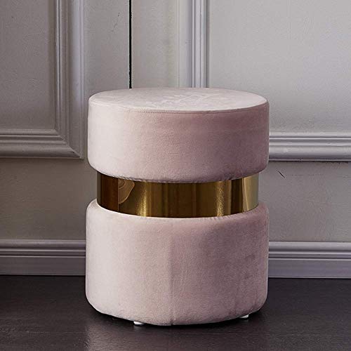 GUIXAN Samt Ottomane,moderner Runder Fußstützenhocker Bequemer Verdickter Gepolsterter Fußhocker Getufteter Schminktisch Kurze Hocker Mit Goldrand-Hellrosa 36x45cm(14x18inch) von GUIXAN