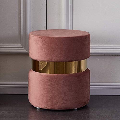 GUIXAN Samt Ottomane,moderner Runder Fußstützenhocker Bequemer Verdickter Gepolsterter Fußhocker Getufteter Schminktisch Kurze Hocker Mit Goldrand-Roségold 36x45cm(14x18inch) von GUIXAN