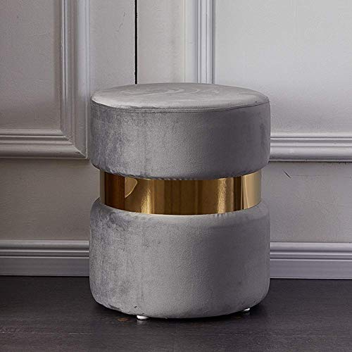 GUIXAN Samt Ottomane,moderner Runder Fußstützenhocker Bequemer Verdickter Gepolsterter Fußhocker Getufteter Schminktisch Kurze Hocker Mit Goldrand-hellgrau 36x45cm(14x18inch) von GUIXAN