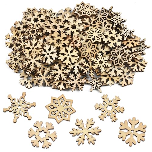 100 Stücke Weihnachten Holzanhänger, Schneeflocken, DIY Weihnachtsdekoration, Christbaumanhänger, Mit Jute Kordel, Für Basteln Geschenk Weihnachtdeko von GUIZIYAO
