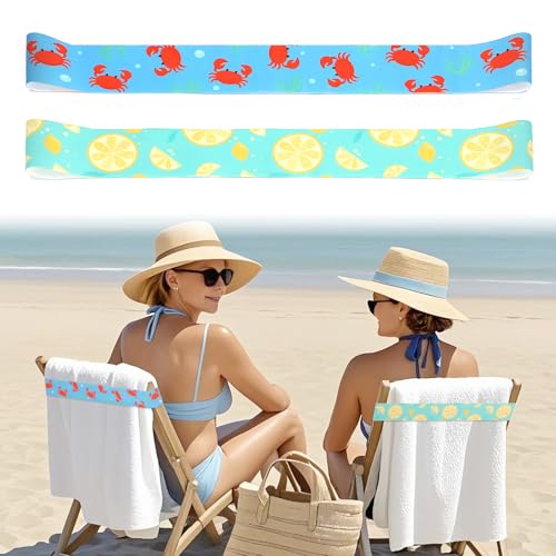 GUIZIYAO Handtuchbänder für Strand, 2 Stück Strandtuchhalter Clips, farbenfroher Strandkorb Gurt, Strandstuhl-Handtuchbänder, elastischer Strandtuchhalter, für Strandkörbe Strandzubehör von GUIZIYAO