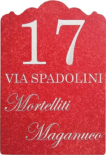 GUIZZO Creart - Personalisiertes Graviertes Namensschild Haustür, Handgefertigtes Produkt mehreren Farben Personalisiertes Türschild mit Lasergravur 13x19Hcm Rot Namensschild Briefkasten Made in Italy von GUIZZO creart