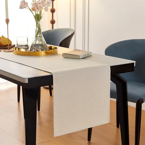 GUJOXILA Modern Tischläufer Beige 40 x 240 cm Tischläufer Wasserabweisend Abwaschbar Leinenoptik Küche Esstisch Tisch Dekoration für Hochzeiten Drinnen Urlaub Party Dekor von GUJOXILA