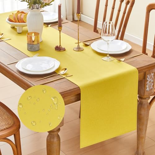 GUJOXILA Modern Tischläufer Gelb 40 x 180 cm Tischläufer Wasserabweisend Abwaschbar Leinenoptik Küche Esstisch Tisch Dekoration für Hochzeiten Drinnen Urlaub Party Dekor von GUJOXILA