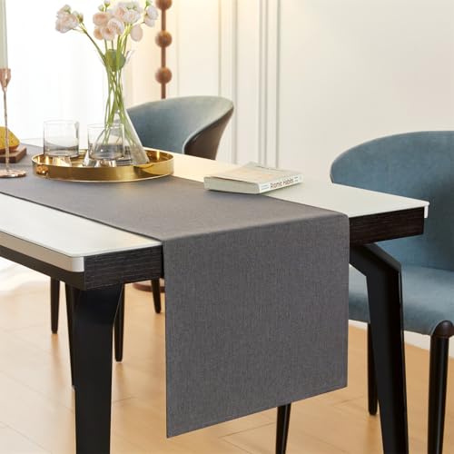 GUJOXILA Modern Tischläufer Grau 40 x 140 cm Tischläufer Wasserabweisend Abwaschbar Leinenoptik Küche Esstisch Dunkelgrau Tisch Dekoration für Hochzeiten Drinnen Urlaub Party Dekor von GUJOXILA