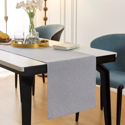 GUJOXILA Modern Tischläufer Hellgrau 40 x 180 cm Tischläufer Wasserabweisend Abwaschbar Leinenoptik Küche Esstisch Tisch Dekoration für Hochzeiten Drinnen Urlaub Party Dekor von GUJOXILA