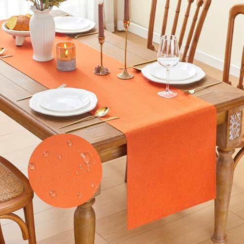 GUJOXILA Modern Tischläufer Orange 40 x 140 cm Tischläufer Wasserabweisend Abwaschbar Leinenoptik Küche Esstisch Tisch Dekoration für Hochzeiten Drinnen Urlaub Party Dekor von GUJOXILA