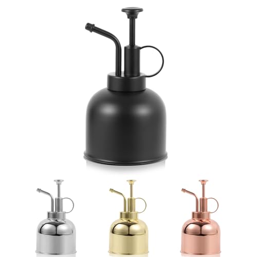 Pflanzennebel-Sprühflasche, Metall, Edelstahl, Pflanzensprüher, Sprühnebel, kleine Gießkanne, Pflanzenspritzer mit oberer Pumpe für Innenraum, Luftpflanzen, Garten, dekorativ (mattschwarz) von GUKJOB
