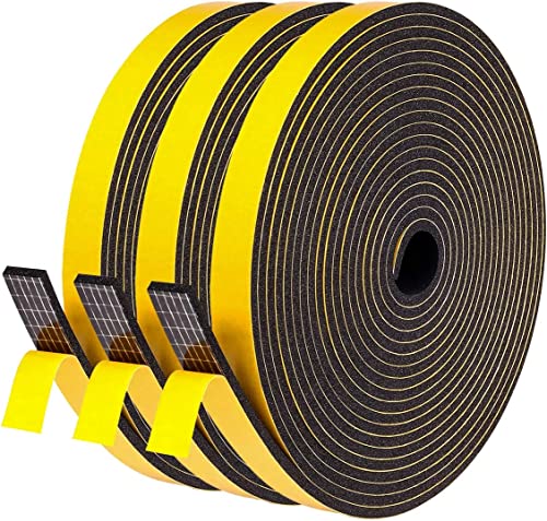 Türdichtung Dichtungsband Selbstklebend 12mm(B) x3mm(D)/15m(L) für Türen Fenster, Schaumstoffband, Gummidichtung für Kollision Siegel Schalldämmung (Schwarz) von GUKOY