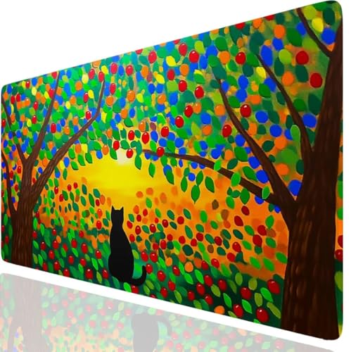 Gaming Mauspad XXL 1000x500x3mm, Schreibtischunterlage Katze Wasserdichte Oberfläche Mouspad Landschaft Muster mit VernäHten Kanten & Rutschfeste Gummiunterseite Geeignet für PC Gaming GKde-4160 von GUKUGEKO