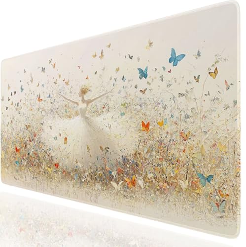 Gaming Mauspad XXL 800x300x3mm, Schreibtischunterlage Schmetterling Wasserdichte Oberfläche Mouspad Frau Muster mit VernäHten Kanten & Rutschfeste Gummiunterseite Geeignet für PC Gaming GKde-4993 von GUKUGEKO