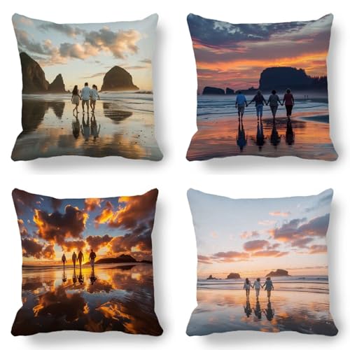 Kissenbezug 50x50cm Landscape, Outdoor Kissen Ozean 4er Set, Kissenbezüge Doppelseitig Gedruckt Muster Design mit Unsichtbarem Reißverschluss Quadratischer Dekokissen aus Samt für Zimmer Deko 0X-8 von GUKUGEKO
