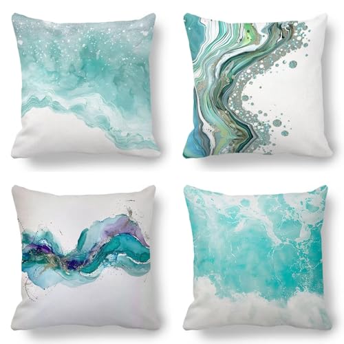 Kissenbezug 65x65cm Kunst, Outdoor Kissen Abstrakt 4er Set, Kissenbezüge Doppelseitig Gedruckt Muster Design mit Unsichtbarem Reißverschluss Quadratischer Dekokissen aus Samt für Zimmer Deko 4C-B von GUKUGEKO